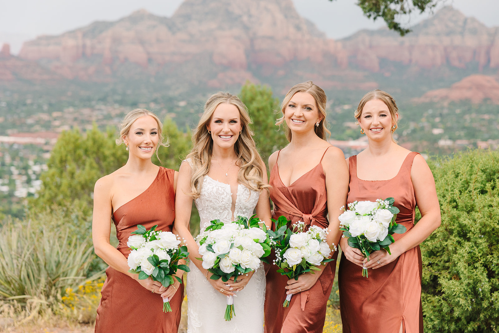 terracotta bridesmaids dresses in sedona